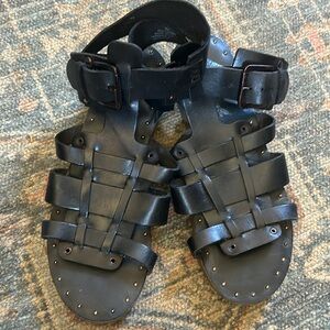 Free People Black Leather Marianne Gladiator Wedge Sandals